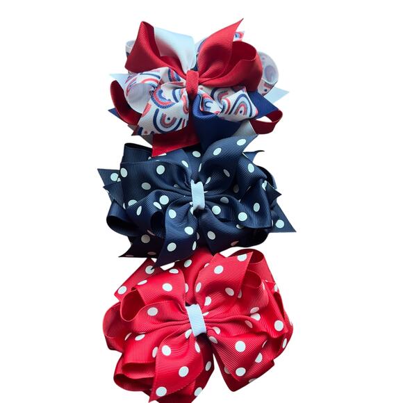 BuggaBooBows Double Stack Octopus Style 6" Patriotic Bundle Polka Dots Rainbows - Picture 1 of 5